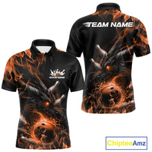Load image into Gallery viewer, Custom Black And Orange Flame Dragon Bowling Men Polo Shirt, Dragon Bowling League Shirt IPHW10275