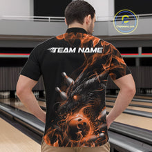Load image into Gallery viewer, Custom Black And Orange Flame Dragon Bowling Men Quarter-Zip Shirt, Dragon Bowling League Shirt IPHW10275