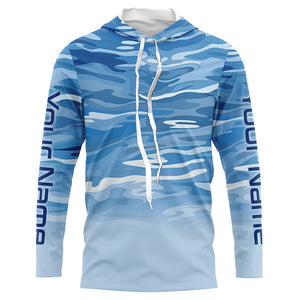 Blue Camo Custom Long Sleeve Tournament Performance Fishing Shirts For Charter Fishing Trip IPHW5795