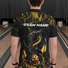 Load image into Gallery viewer, Custom Black And Gold Flame Dragon Bowling Team Polo Shirts For Men, Bowling League Shirt IPHW8653