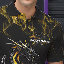 Load image into Gallery viewer, Custom Black And Gold Flame Dragon Bowling Team Polo Shirts For Men, Bowling League Shirt IPHW8653