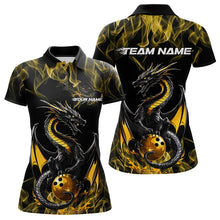 Load image into Gallery viewer, Custom Black And Gold Flame Dragon Bowling Team Polo Shirts For Women, Bowling League Shirt IPHW8653