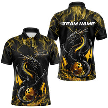 Load image into Gallery viewer, Custom Black And Gold Flame Dragon Bowling Team Polo Shirts For Men, Bowling League Shirt IPHW8653