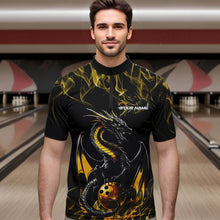 Load image into Gallery viewer, Custom Black And Gold Flame Dragon Bowling Team Quarter-Zip Shirts For Men, Bowling League Shirt IPHW8653