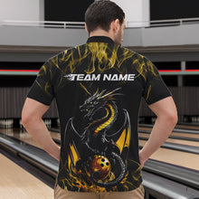 Load image into Gallery viewer, Custom Black And Gold Flame Dragon Bowling Team Quarter-Zip Shirts For Men, Bowling League Shirt IPHW8653