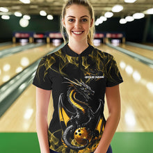 Load image into Gallery viewer, Custom Black And Gold Flame Dragon Bowling Womens Quarter-Zip Shirts, Bowling League Shirt IPHW8653