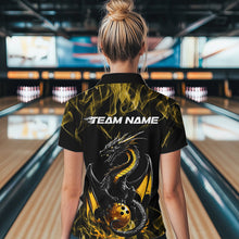 Load image into Gallery viewer, Custom Black And Gold Flame Dragon Bowling Womens Quarter-Zip Shirts, Bowling League Shirt IPHW8653