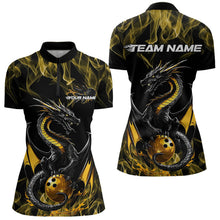 Load image into Gallery viewer, Custom Black And Gold Flame Dragon Bowling Womens Quarter-Zip Shirts, Bowling League Shirt IPHW8653