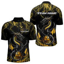Load image into Gallery viewer, Custom Black And Gold Flame Dragon Bowling Team Quarter-Zip Shirts For Men, Bowling League Shirt IPHW8653