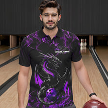 Load image into Gallery viewer, Custom Black And Purple Flame Dragon Bowling Team Polo Shirts For Men, Bowling League Shirt IPHW8654