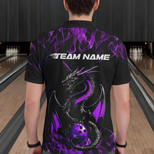 Load image into Gallery viewer, Custom Black And Purple Flame Dragon Bowling Team Polo Shirts For Men, Bowling League Shirt IPHW8654