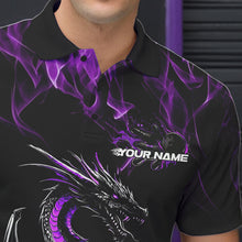 Load image into Gallery viewer, Custom Black And Purple Flame Dragon Bowling Team Polo Shirts For Men, Bowling League Shirt IPHW8654