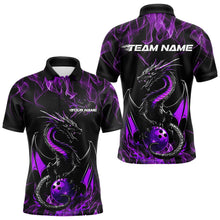 Load image into Gallery viewer, Custom Black And Purple Flame Dragon Bowling Team Polo Shirts For Men, Bowling League Shirt IPHW8654