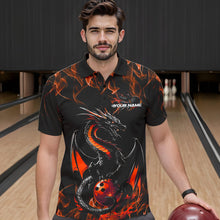 Load image into Gallery viewer, Custom Black And Orange Flame Dragon Bowling Team Polo Shirts For Men, Bowling League Shirt IPHW8655