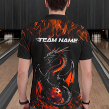 Load image into Gallery viewer, Custom Black And Orange Flame Dragon Bowling Team Polo Shirts For Men, Bowling League Shirt IPHW8655