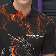 Load image into Gallery viewer, Custom Black And Orange Flame Dragon Bowling Team Polo Shirts For Men, Bowling League Shirt IPHW8655