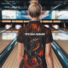 Load image into Gallery viewer, Custom Black And Orange Flame Dragon Bowling Team Womens Polo Shirts, Bowling League Shirt IPHW8655