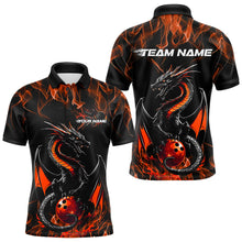 Load image into Gallery viewer, Custom Black And Orange Flame Dragon Bowling Team Polo Shirts For Men, Bowling League Shirt IPHW8655
