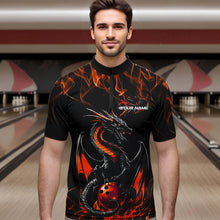 Load image into Gallery viewer, Custom Black And Orange Flame Dragon Bowling Team Quarter-Zip Shirts For Men, Bowling League Shirt IPHW8655