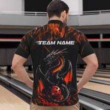 Load image into Gallery viewer, Custom Black And Orange Flame Dragon Bowling Team Quarter-Zip Shirts For Men, Bowling League Shirt IPHW8655