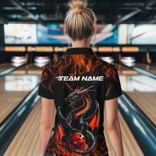 Load image into Gallery viewer, Custom Black And Orange Flame Dragon Bowling Womens Quarter-Zip Shirt, Bowling League Shirt IPHW8655