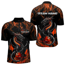 Load image into Gallery viewer, Custom Black And Orange Flame Dragon Bowling Team Quarter-Zip Shirts For Men, Bowling League Shirt IPHW8655