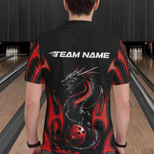 Load image into Gallery viewer, Custom Black And Red Flame Dragon Bowling Tournament Polo Shirts For Men, Bowlers Outfits IPHW8656
