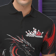 Load image into Gallery viewer, Custom Black And Red Flame Dragon Bowling Tournament Polo Shirts For Men, Bowlers Outfits IPHW8656