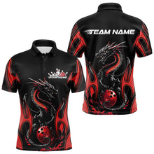 Load image into Gallery viewer, Custom Black And Red Flame Dragon Bowling Tournament Polo Shirts For Men, Bowlers Outfits IPHW8656