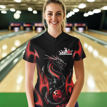 Load image into Gallery viewer, Custom Black And Red Flame Dragon Bowling Tournament Womens Quarter-Zip Shirts IPHW8656