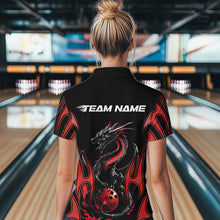 Load image into Gallery viewer, Custom Black And Red Flame Dragon Bowling Tournament Womens Quarter-Zip Shirts IPHW8656