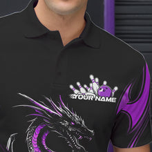 Load image into Gallery viewer, Custom Black And Purple Flame Dragon Bowling Tournament Polo Shirts For Men, Bowlers Outfits IPHW8657