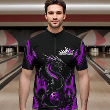 Load image into Gallery viewer, Custom Black And Purple Flame Dragon Bowling Tournament Quarter-Zip Shirts For Men, Bowlers Outfits IPHW8657