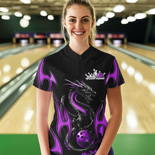 Load image into Gallery viewer, Custom Black And Purple Flame Dragon Bowling Tournament Womens Quarter-Zip Shirts IPHW8657