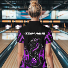 Load image into Gallery viewer, Custom Black And Purple Flame Dragon Bowling Tournament Womens Quarter-Zip Shirts IPHW8657