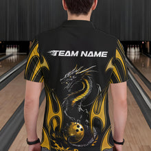 Load image into Gallery viewer, Custom Black And Gold Flame Dragon Bowling Tournament Polo Shirts For Men, Bowlers Outfits IPHW8658