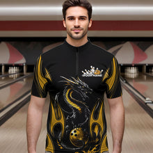 Load image into Gallery viewer, Custom Black And Gold Flame Dragon Bowling Tournament Quarter-Zip Shirts For Men, Bowlers Outfits IPHW8658