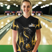 Load image into Gallery viewer, Custom Black And Gold Flame Dragon Bowling Tournament Womens Quarter-Zip Shirts IPHW8658