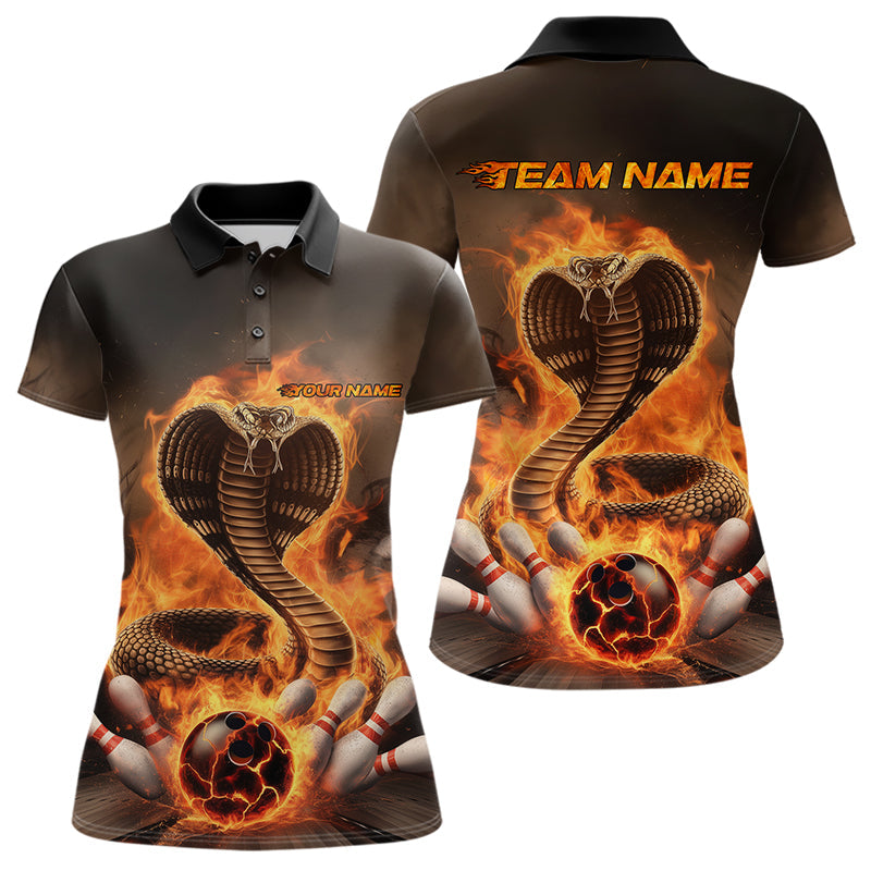 Custom Flame Cobra Snake Bowling Team Polo Shirts For Women, Bowling Tournament Outfit IPHW8666