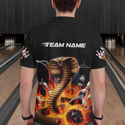 Custom Flame Cobra Snake Bowling Team Polo Shirts For Men, Bowling Tournament Outfit IPHW8667