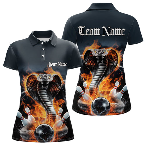 Custom Flame Cobra Snake Bowling Team Polo Shirts For Women, Bowling Tournament Outfit IPHW8668