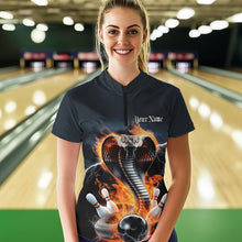 Load image into Gallery viewer, Custom Flame Cobra Snake Bowling Team Womens Quarter-Zip Shirts, Bowling Tournament Outfit IPHW8668
