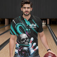 Load image into Gallery viewer, Custom Black And Blue Snake Skull Bowling Polo Shirts For Men, Bowling Team Shirt IPHW8669