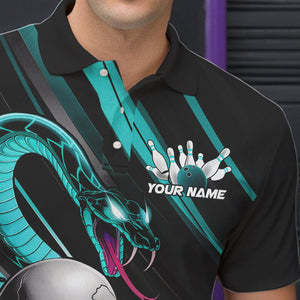 Custom Black And Blue Snake Skull Bowling Polo Shirts For Men, Bowling Team Shirt IPHW8669