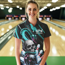 Load image into Gallery viewer, Custom Black And Blue Snake Skull Bowling Polo Shirts For Women, Bowling Team Shirt IPHW8669
