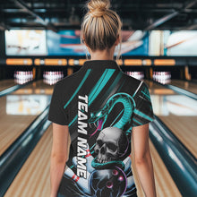 Load image into Gallery viewer, Custom Black And Blue Snake Skull Bowling Polo Shirts For Women, Bowling Team Shirt IPHW8669