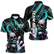 Load image into Gallery viewer, Custom Black And Blue Snake Skull Bowling Polo Shirts For Men, Bowling Team Shirt IPHW8669