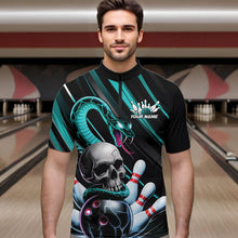 Load image into Gallery viewer, Custom Black And Blue Snake Skull Bowling Quarter-Zip Shirts For Men, Bowling Team Shirt IPHW8669