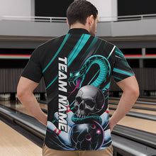 Load image into Gallery viewer, Custom Black And Blue Snake Skull Bowling Quarter-Zip Shirts For Men, Bowling Team Shirt IPHW8669