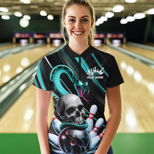 Load image into Gallery viewer, Custom Black And Blue Snake Skull Bowling Quarter-Zip Shirts For Women, Bowling Team Shirt IPHW8669